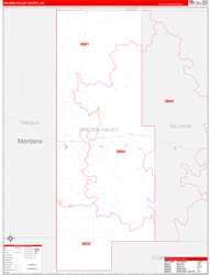 Golden ValleyCounty, ND Wall Map Zip Code Red Line Style 2023